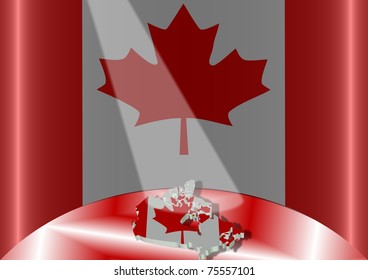 An Illustration Of Canadian Flag In A Semi Circle Position And In Front Of It Is An Outline Shape Of The Country / Canada Flag