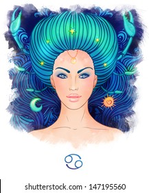 Illustration Cancer Zodiac Sign Beautiful Girl Stock Illustration ...