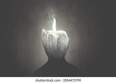 Illustration of candle wax human head melting, surreal abstract concept - Powered by Shutterstock