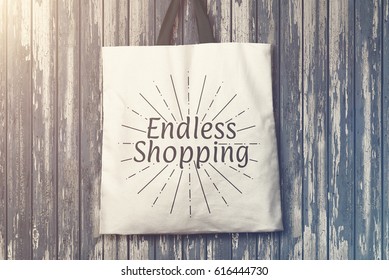 Illustration, Canvas Tote Shopping Bag on Wooden Background - Powered by Shutterstock