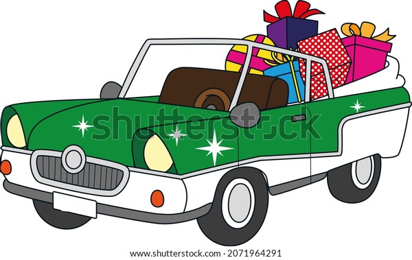 Illustration car\
bringing fully packed with\
presents