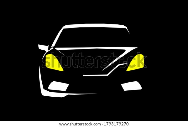 illustration of car concept from front view\
with white color and dark\
background
