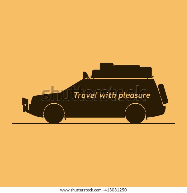 illustration of a car, car with Luggage\
travel by car, transportation, travel, vacation, Luggage on the\
roof, illustration, logo, illustration for the magazine, travel\
with pleasure,\
advertising