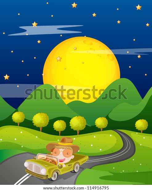 illustration of a\
car and road in a beautiful\
nature