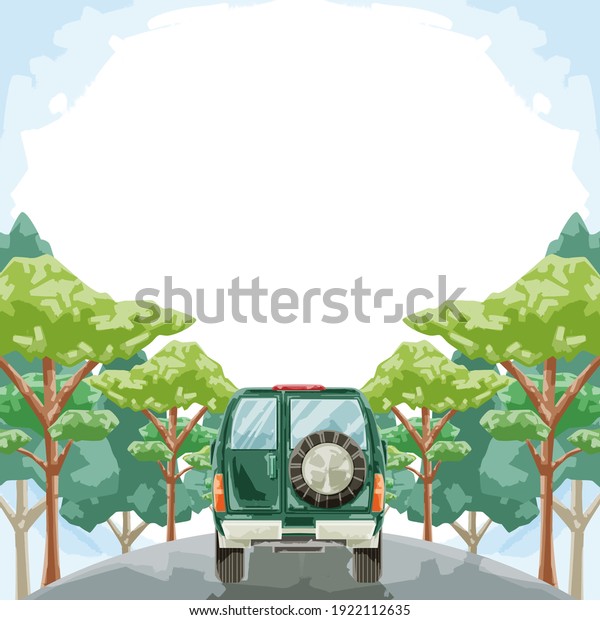 Illustration of\
a car running on a road in the forest\
