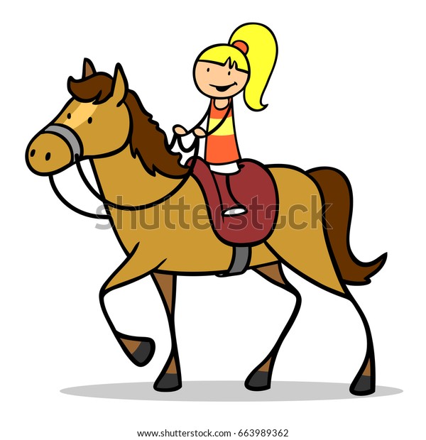 Illustration Cartoon Child Riding Horse Stock Illustration 663989362 ...