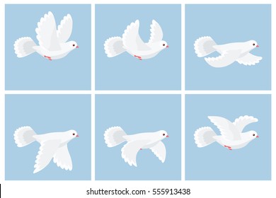 Illustration Of Cartoon Flying Dove Animation Sprite Sheet. Can Be Used For GIF Animation