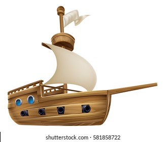 An Illustration Of A Cartoon Sailing Ship Boat