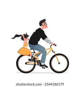 Illustration of the characters of a father and his daughter cycling - Powered by Shutterstock