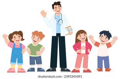 illustration of cheerful children with a doctor - Powered by Shutterstock