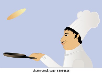 Illustration Of A Chef Tossing A Pancake.