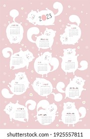 Illustration Child Calendar For 2021 With Cute Cats.