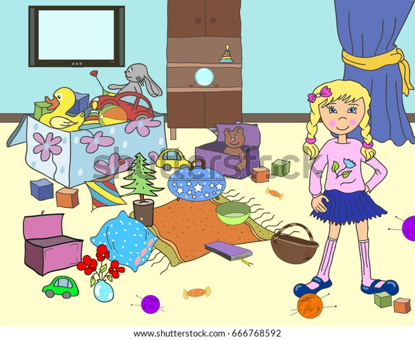 Illustration Children Cartoon Clutter Childrens Room Stock Illustration ...