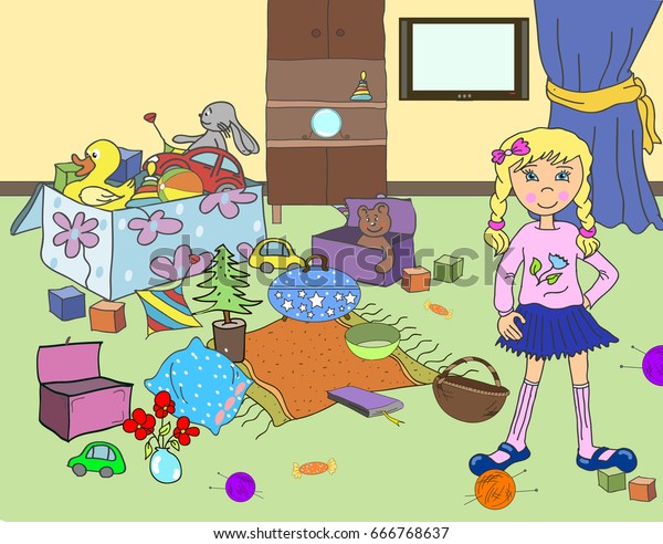 Illustration Children Cartoon Clutter Childrens Room Stock Illustration ...