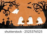 Illustration of children dressed up as ghosts on Halloween.