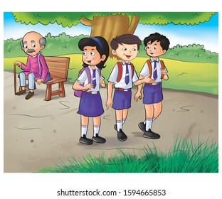 Illustration Children Helping Older Man Stock Illustration 1594665853