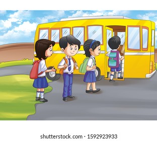 Illustration Children On Bus Stock Illustration 1592923933 | Shutterstock