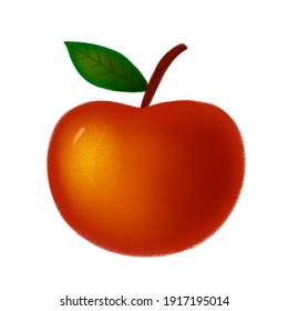 Illustration children's bright red apple with a leaf with a texture isolated on a white background sticker
