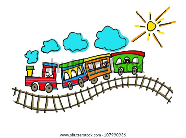 Illustration Childs Drawing Representing Train On Stock Illustration ...