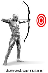 An Illustration Of Chrome Man Figure Aiming A Target