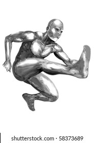 An Illustration Of Chrome Man Figure Are Jumping