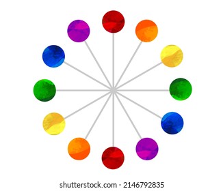 Illustration Of A Circular Clock Version With 6 Rainbow-colored 