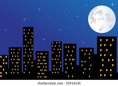 Illustration City Night Full Moon Stock Illustration 55914145 ...