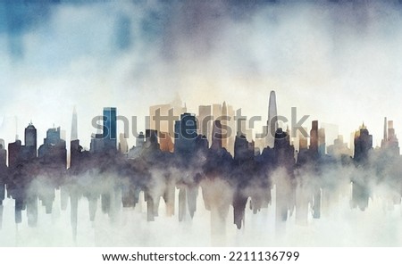 An illustration of a cityscape watercolor painting