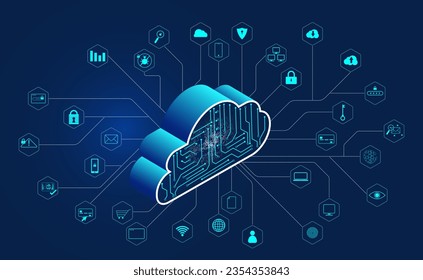 Illustration. Cloud computing concept. big data, Internet of things, business processes, online storage technology, backup The convenience of searching, and cyber security.