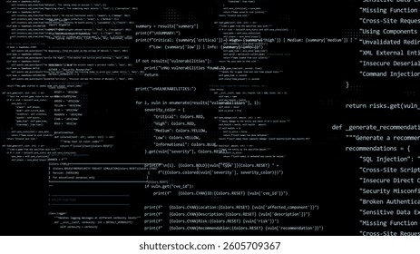 illustration with a lot of code programming. Black backgroud and developing software app