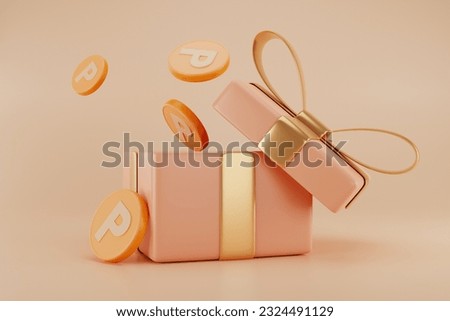 illustration of collecting coins floating on gift box 3d rendering Stock photo © 