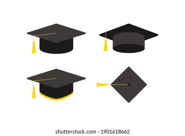 An Illustration Collection Of Bachelor Cap Icons Used In Elementary, High School, University, And Graduation Ceremonies.