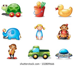 Illustration collection the different toys white background