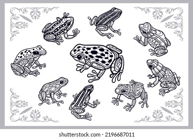 Illustration Collection Set Colorful Frogs Zentangle Stock Illustration ...