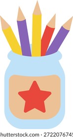 Illustration of colored pencils in a jar vector shape