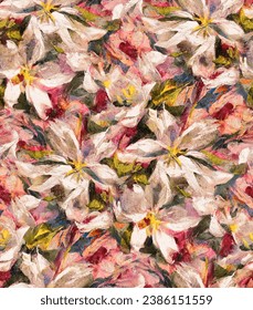 Illustration of colorful flowers arranged on a beige background. Seamless pattern design textile.