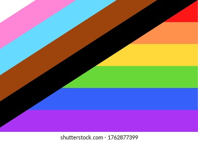 Illustration of colorful new Social Justice  Progress rainbow pride flag  banner of LGBTQ+ (Lesbian, gay, bisexual, transgender  Queer) organization. June is celebrated as the Pride Parade month