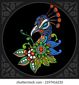 Illustration Of Colorful Peacock Bird Isolated On Black Background