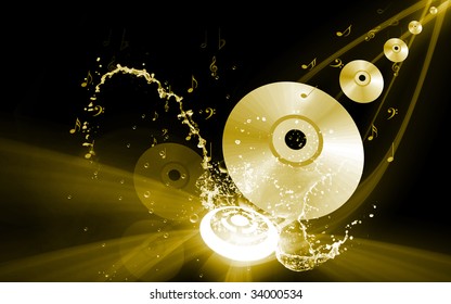 Illustration of a compact disc with music notes	