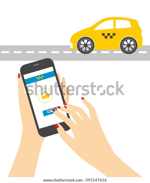 illustration concept process of booking taxi via\
mobile app