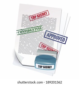 Illustration of confidential papers with a rubber stamp