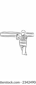 illustration construction worker carrying building iron 