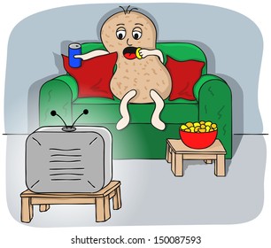 illustration of a couch potato watching tv