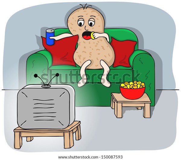 Illustration Couch Potato Watching Tv のイラスト素材