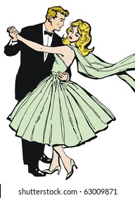 Illustration Of A Couple Dancing, Drawn With Old Comic Style