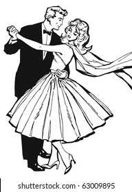 Illustration Of A Couple Dancing, Drawn With Old Comic Style