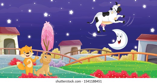 Illustration Of A Cow Jumping Over The Moon