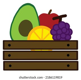 Illustration Of A Crate Full Of Organic Fruits. Perfect For Design, Brochure, Book, Icon, Button, Logo, Decoration, Etc.