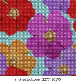 Illustration  Cross stitch  Briar  wild rose flowers  Floral background  collage  Texture flowers  Seamless pattern  compositions from flowers  Embroidery 