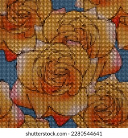 Illustration  Cross stitch  Rose  rose flowers  Floral background  collage  Texture flowers  Seamless pattern  compositions from flowers  Embroidery 
